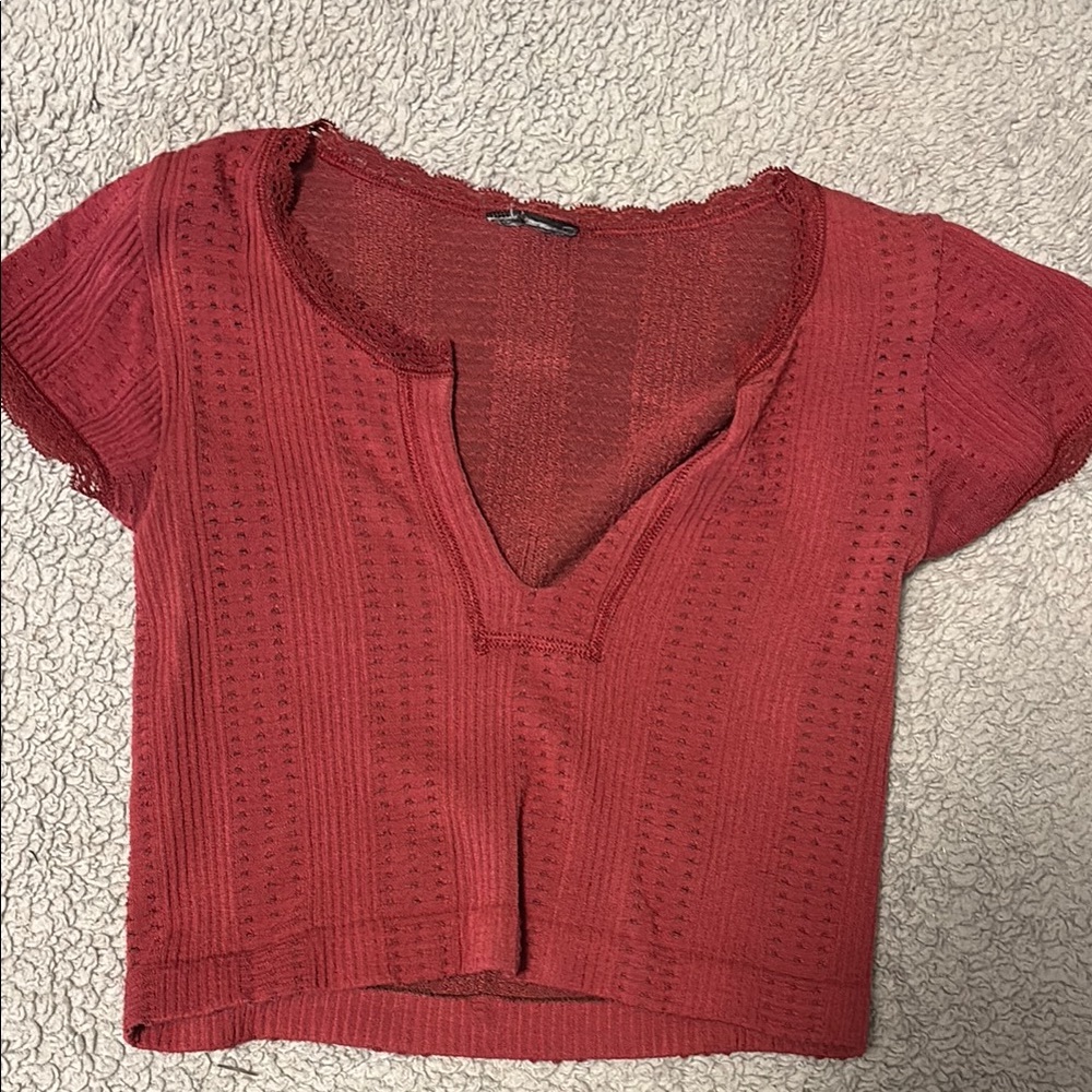 Hollister Orange Ribbed Crop Top Short Sleeve
